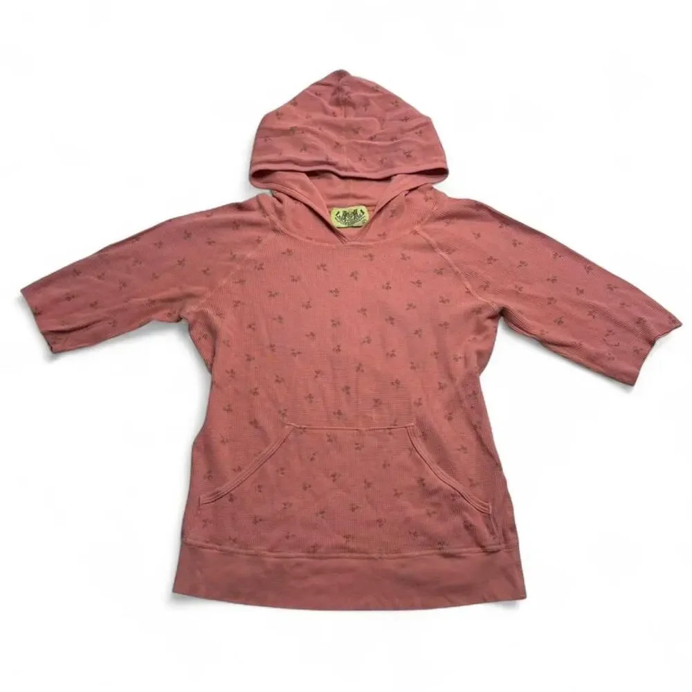 Juicy Couture pink Vintage Cotton floral hoodie 3/4 sleeve layering top Size L - Picture 4 of 8